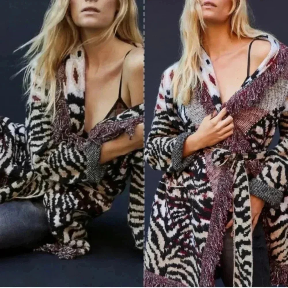 Anthropologie Paloma Fringed Embellishments Wrap Tie Open Front Cardigan(XS)